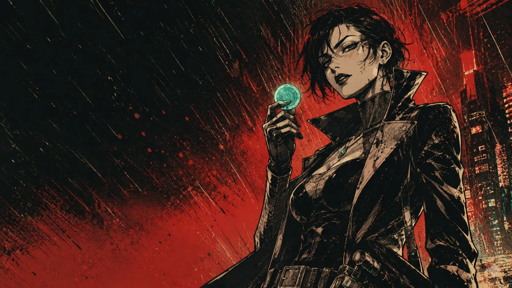 Manga Casino – Cyber-Kopfgeldjägerin in einer gedruckten Manga-Szene
